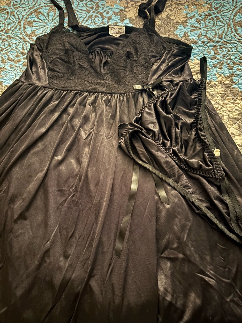 Joe Boxer Black Satin & Lace Chemise with Matching Panty